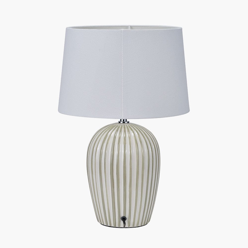 Pacific Lifestyle Lighting Cannes Sage and White Stripe Ceramic Table Lamp House of Isabella UK