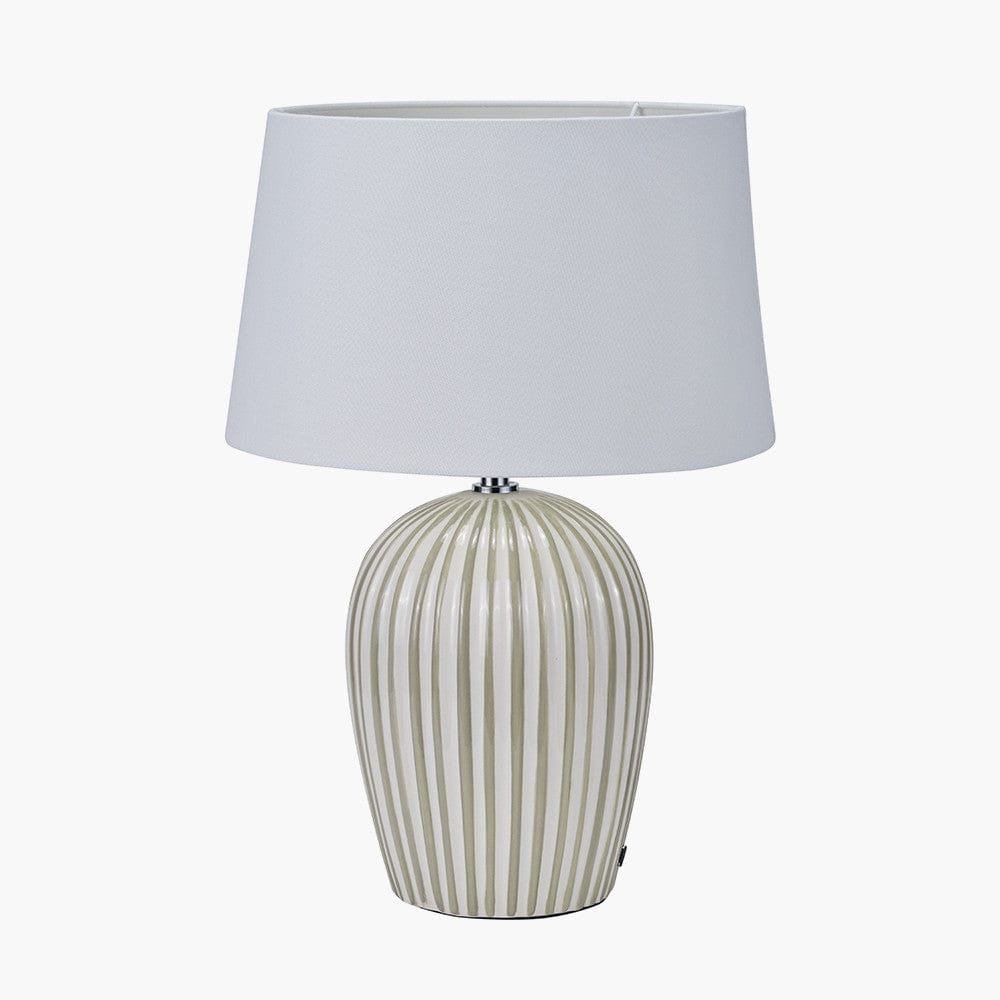 Pacific Lifestyle Lighting Cannes Sage and White Stripe Ceramic Table Lamp House of Isabella UK