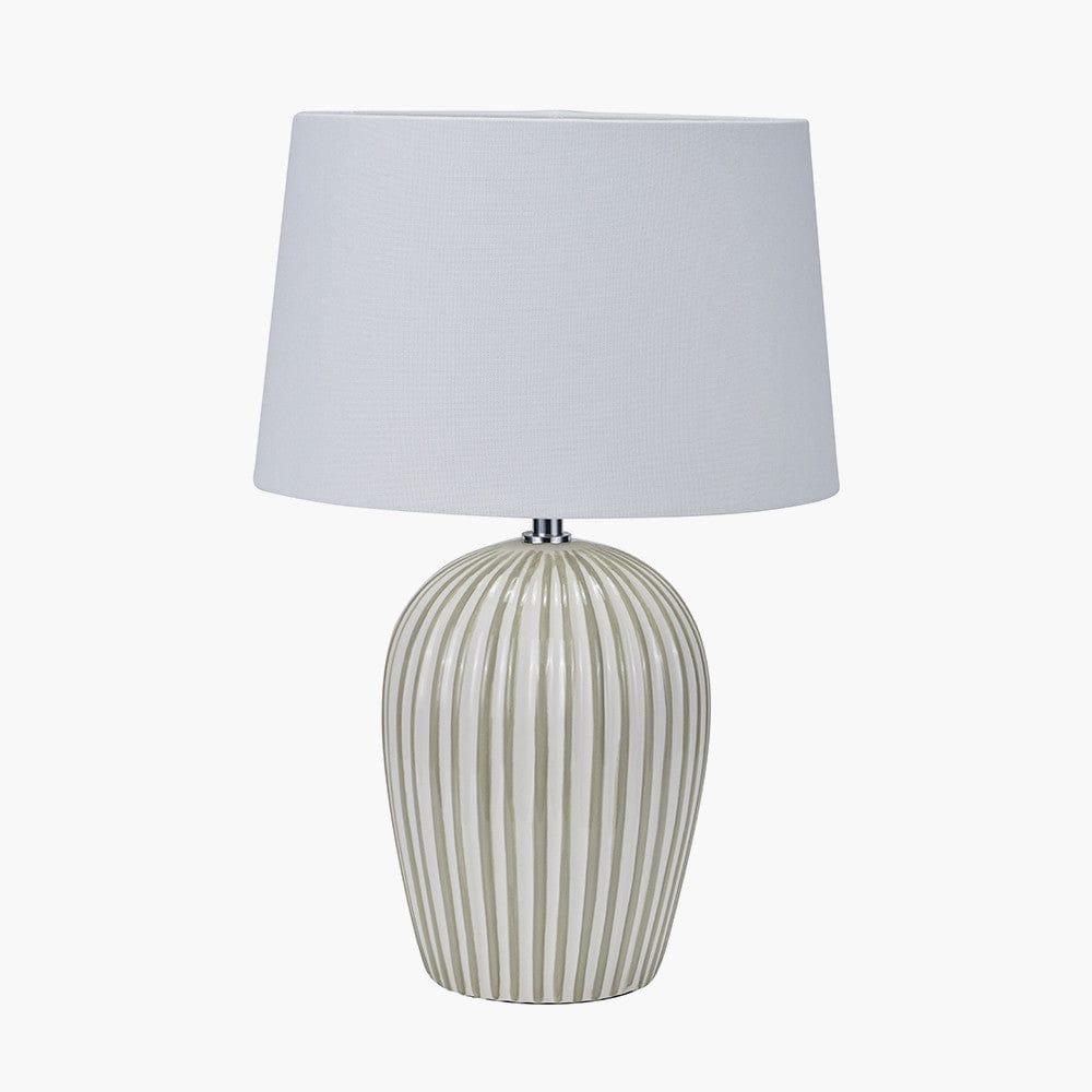 Pacific Lifestyle Lighting Cannes Sage and White Stripe Ceramic Table Lamp House of Isabella UK