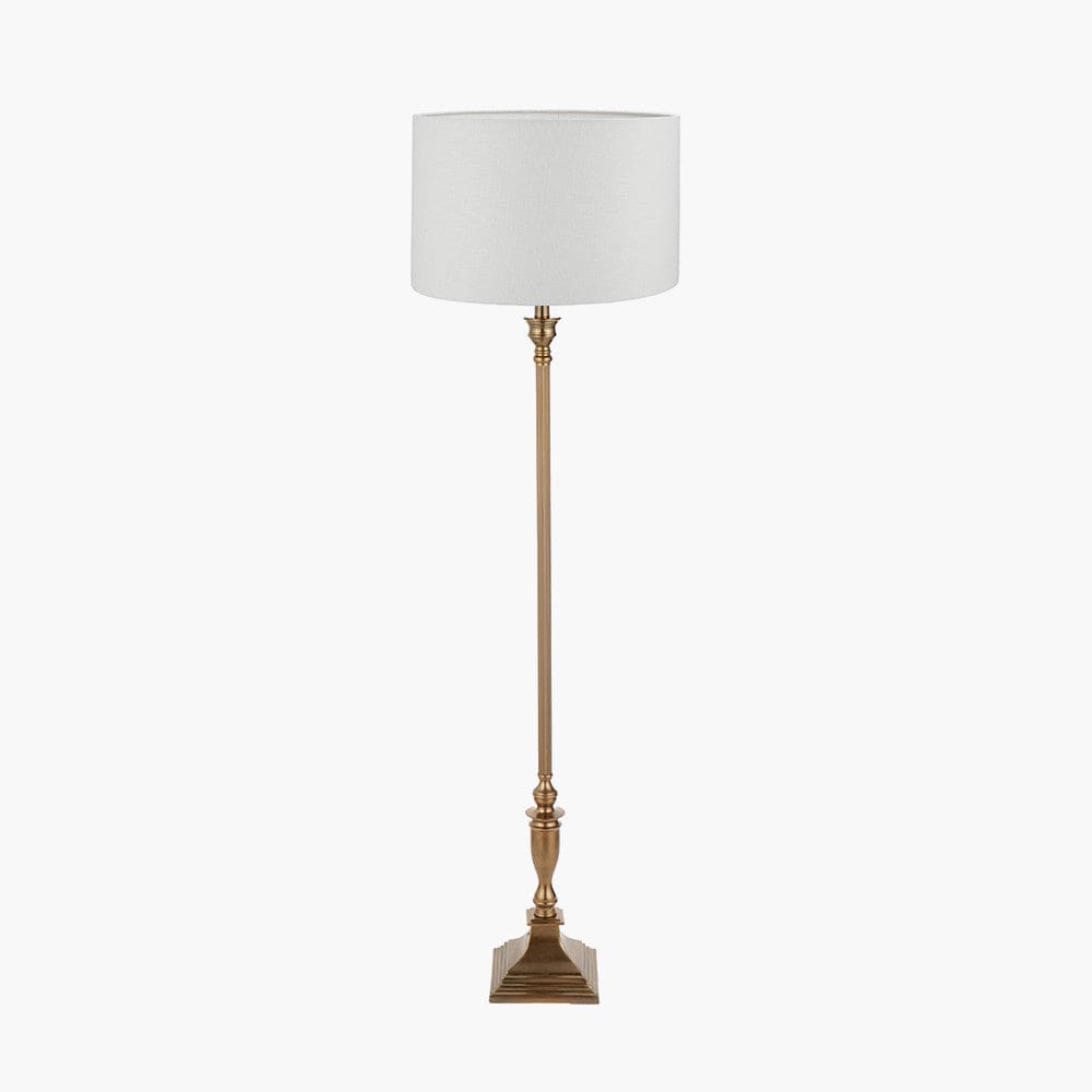 Canterbury Antique Brass Metal Floor Lamp Base with Lino 45cm Cream Self Lined Linen Cylinder Lampshade.