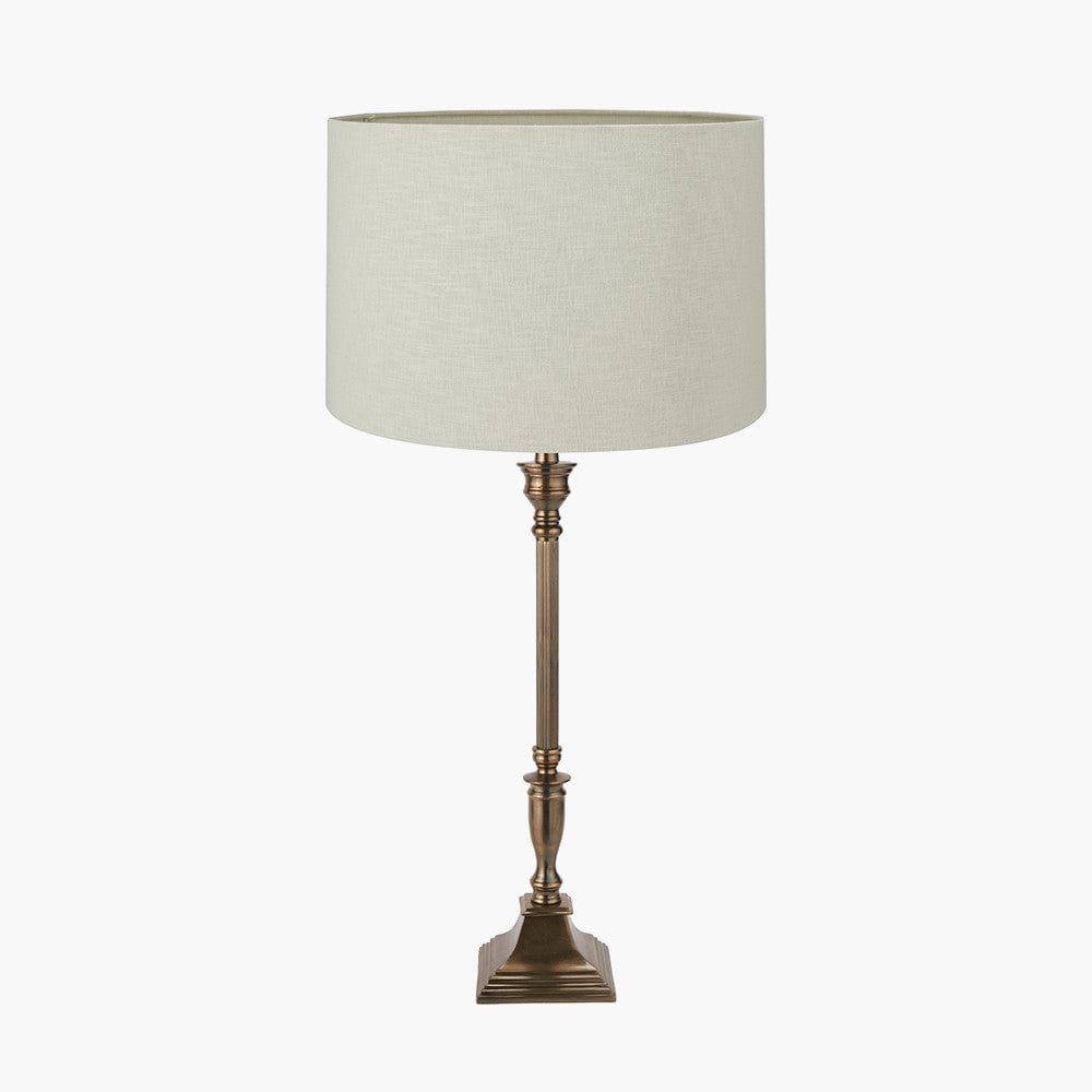 Canterbury Antique Brass Metal Table Lamp Base with Lino 40cm Cream Self Lined Linen Cylinder Lampshade.