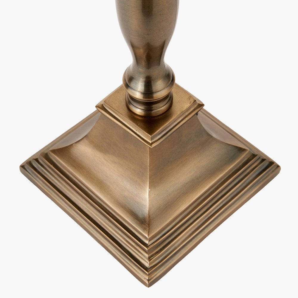 Canterbury Antique Brass Metal Table Lamp Base with Lino 40cm Cream Self Lined Linen Cylinder Lampshade.