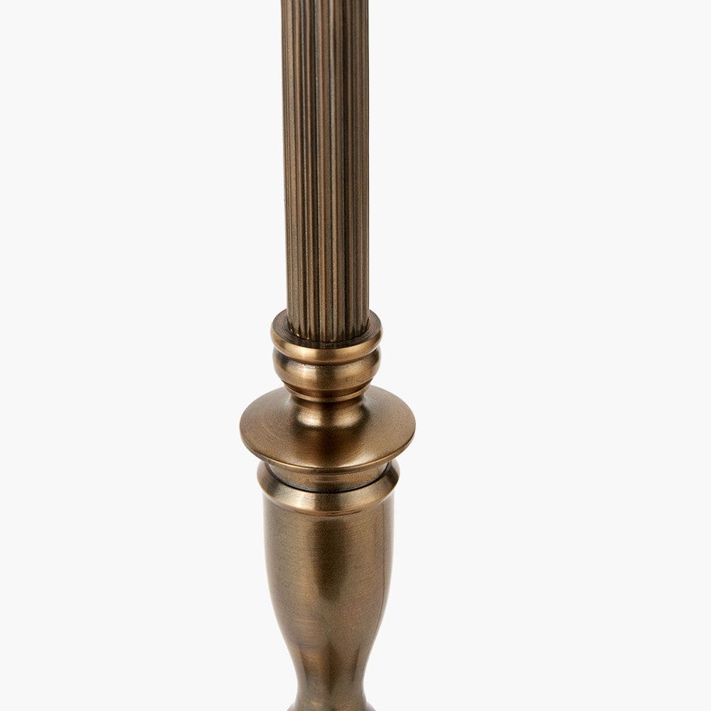 Canterbury Antique Brass Metal Table Lamp Base with Rene 35cm Light Grey Velvet Cylinder Lampshade.