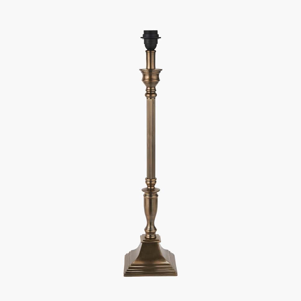 Canterbury Antique Brass Metal Table Lamp Base with Rene 35cm Light Grey Velvet Cylinder Lampshade.