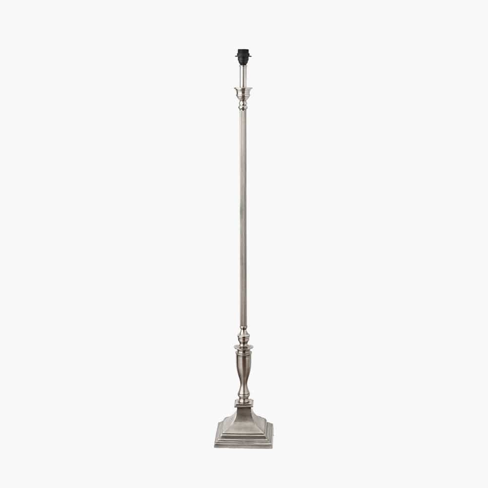Pacific Lifestyle Lighting Canterbury Antique Silver Metal Floor Lamp Base with Henry 45cm Grey Handloom Cylinder Lampshade House of Isabella UK