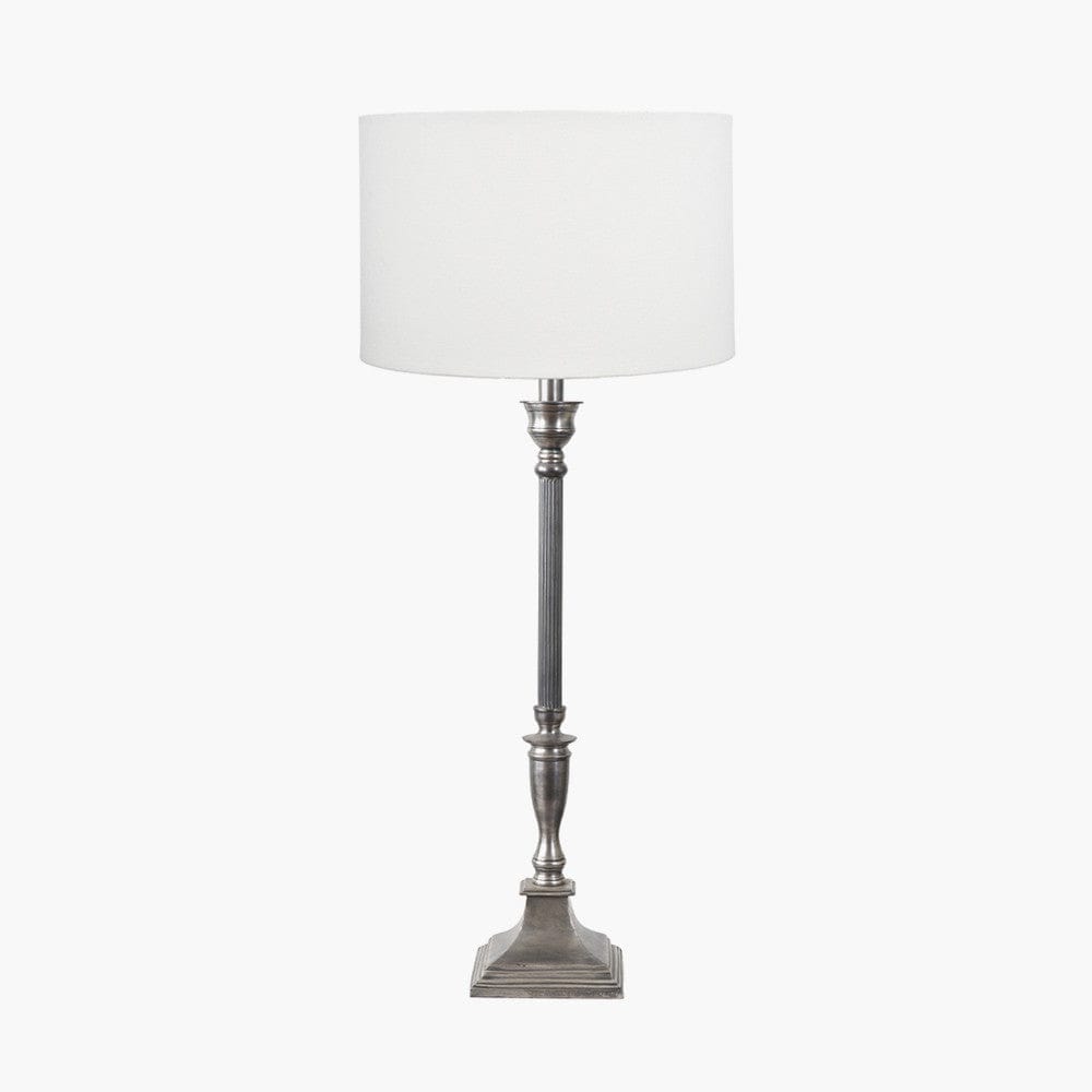 Pacific Lifestyle Lighting Canterbury Antique Silver Metal Table Lamp Base with Henry 35cm White Handloom Cylinder Lampshade House of Isabella UK