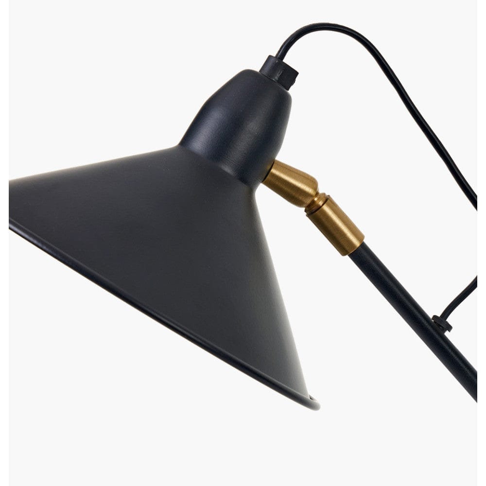 Canton Matt Black and Brass Metal Cone Floor Lamp.
