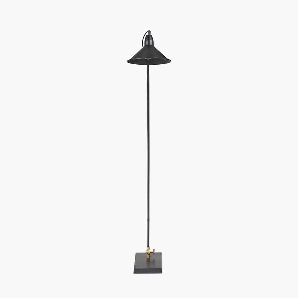 Canton Matt Black and Brass Metal Cone Floor Lamp.