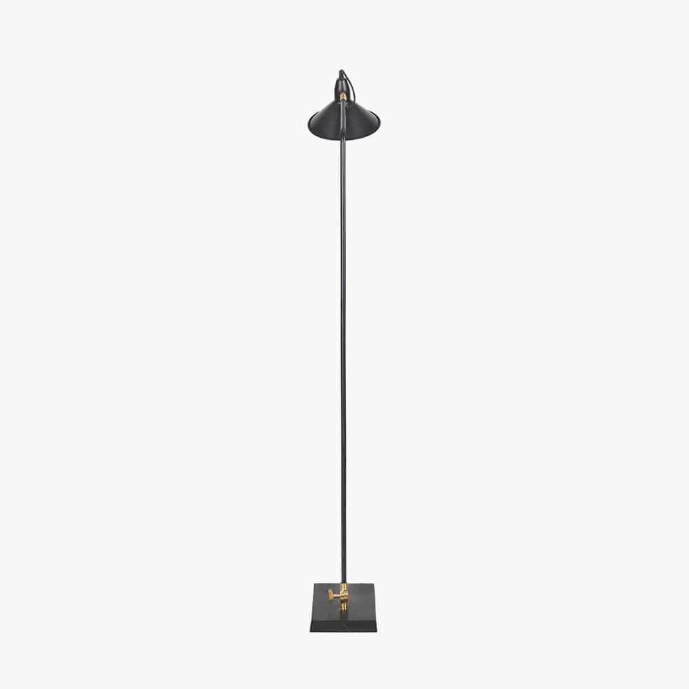 Canton Matt Black and Brass Metal Cone Floor Lamp.