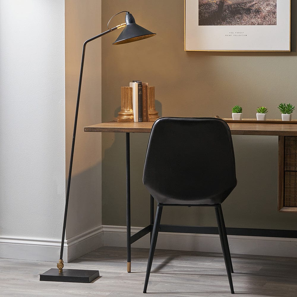 Canton Matt Black and Brass Metal Cone Floor Lamp.