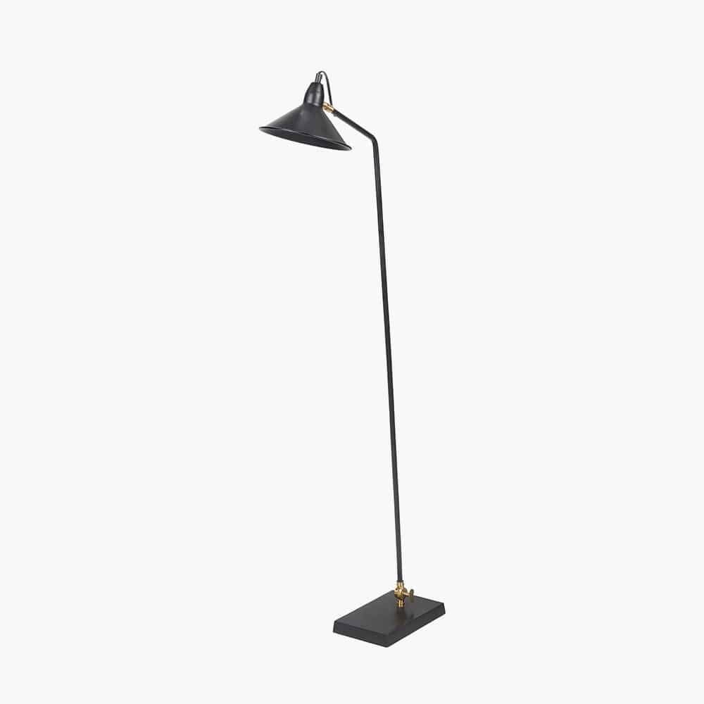 Canton Matt Black and Brass Metal Cone Floor Lamp.
