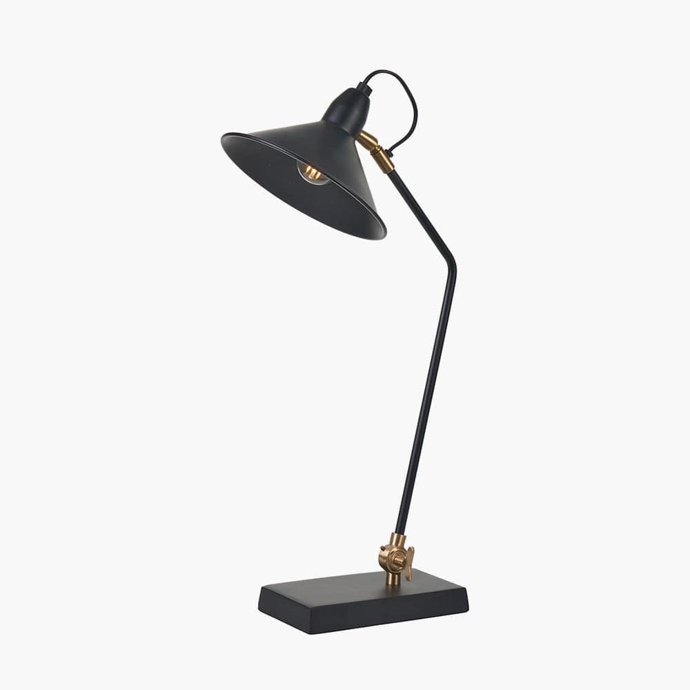 Canton Matt Black and Brass Metal Cone Table Lamp.