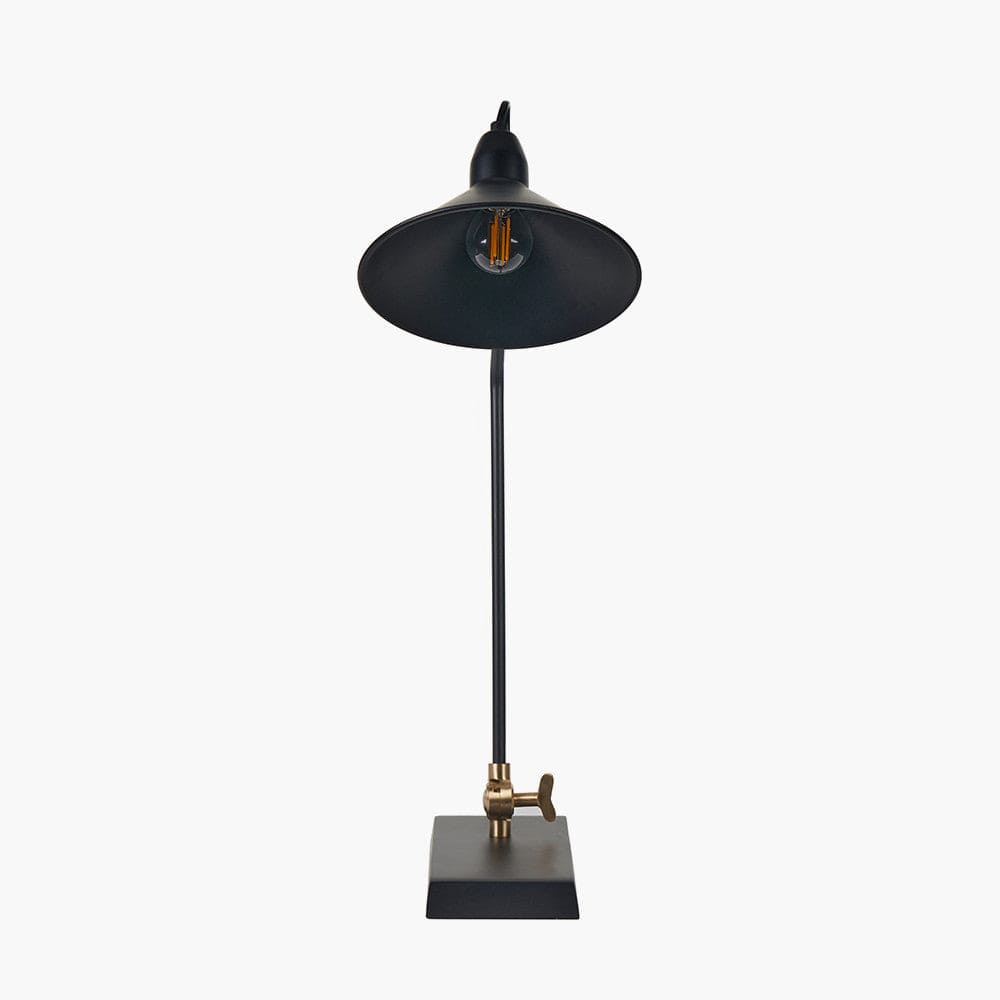 Canton Matt Black and Brass Metal Cone Table Lamp.