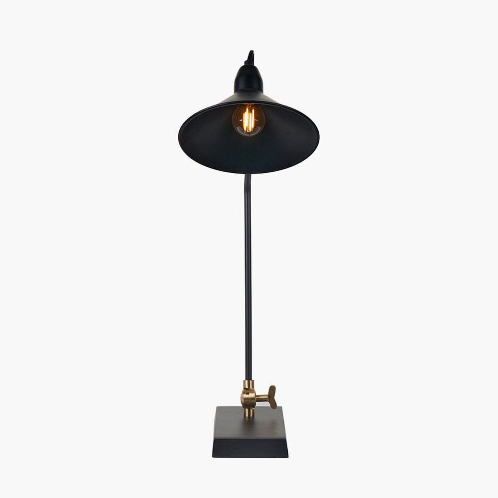 Canton Matt Black and Brass Metal Cone Table Lamp.