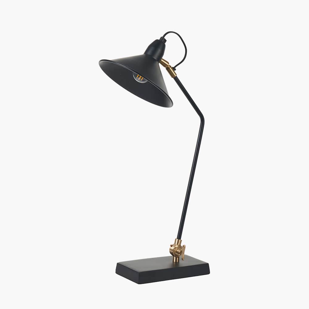 Canton Matt Black and Brass Metal Cone Table Lamp.