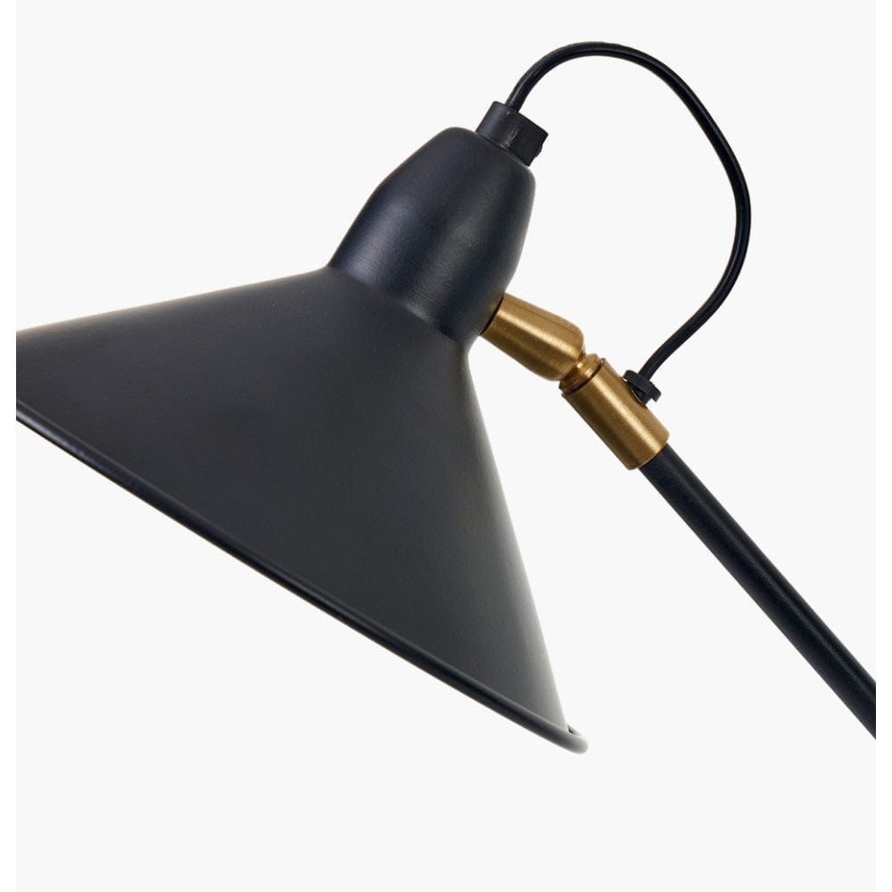 Canton Matt Black and Brass Metal Cone Table Lamp.