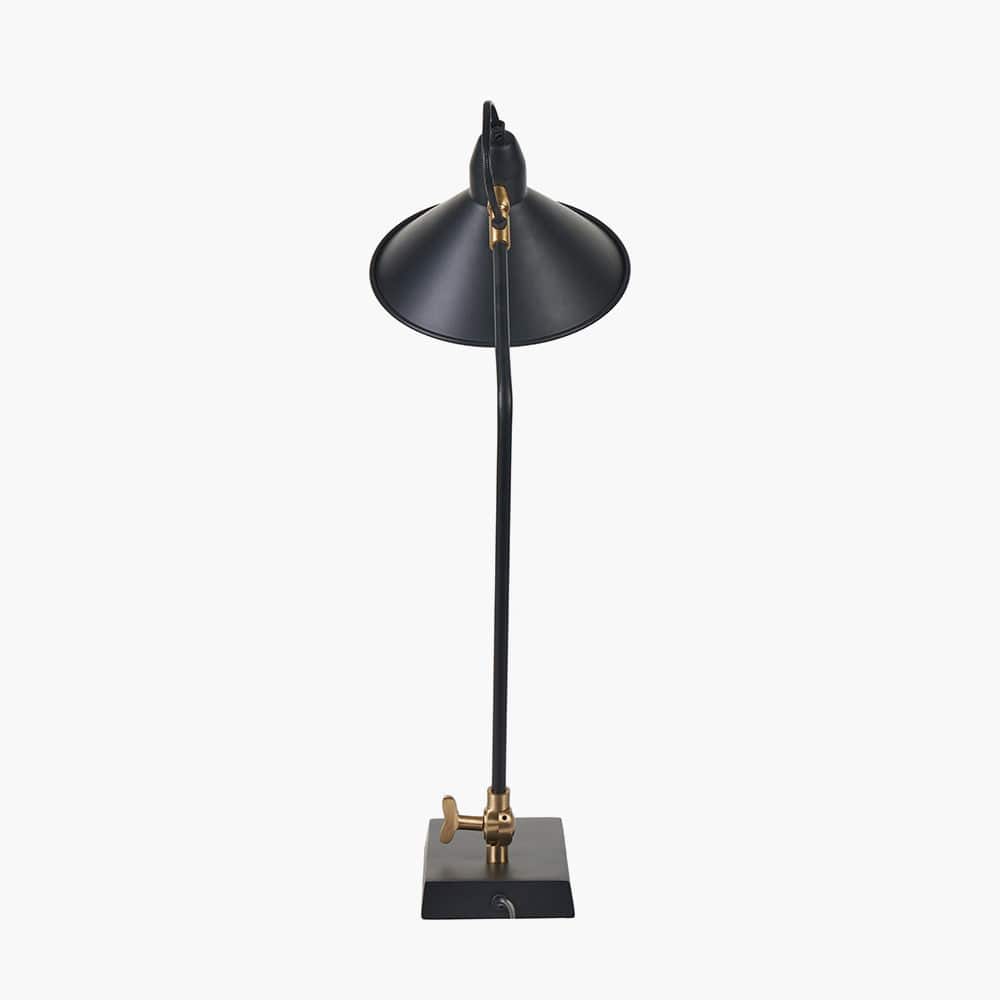 Canton Matt Black and Brass Metal Cone Table Lamp.