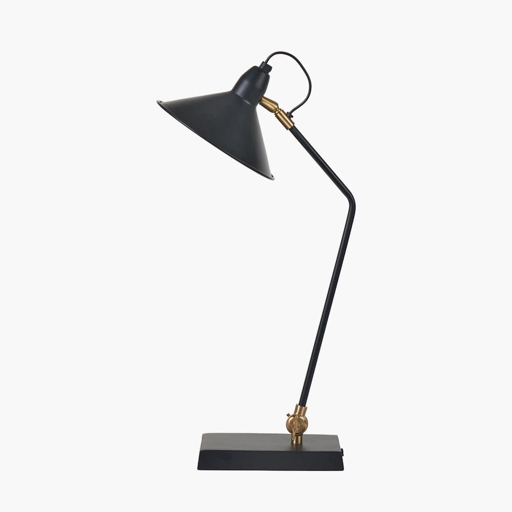 Canton Matt Black and Brass Metal Cone Table Lamp.