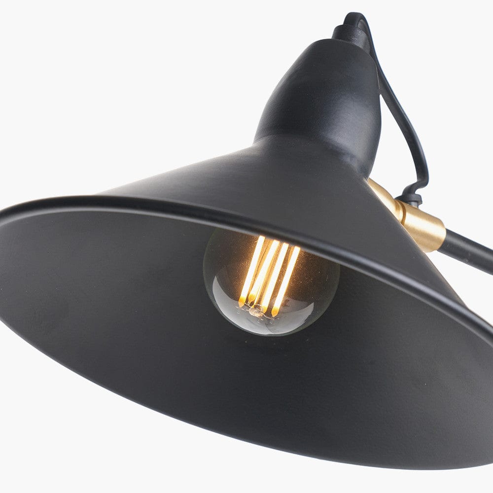 Canton Matt Black and Brass Metal Cone Wall Lamp.