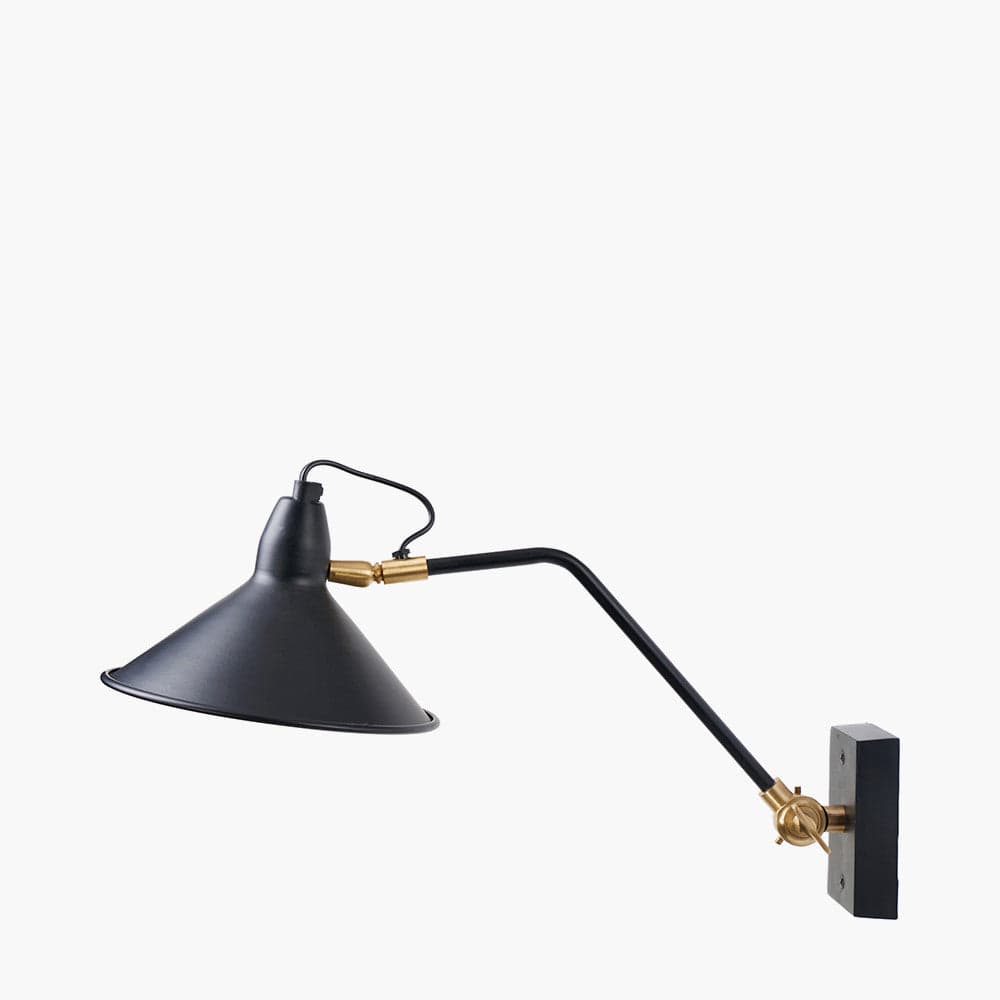 Canton Matt Black and Brass Metal Cone Wall Lamp.