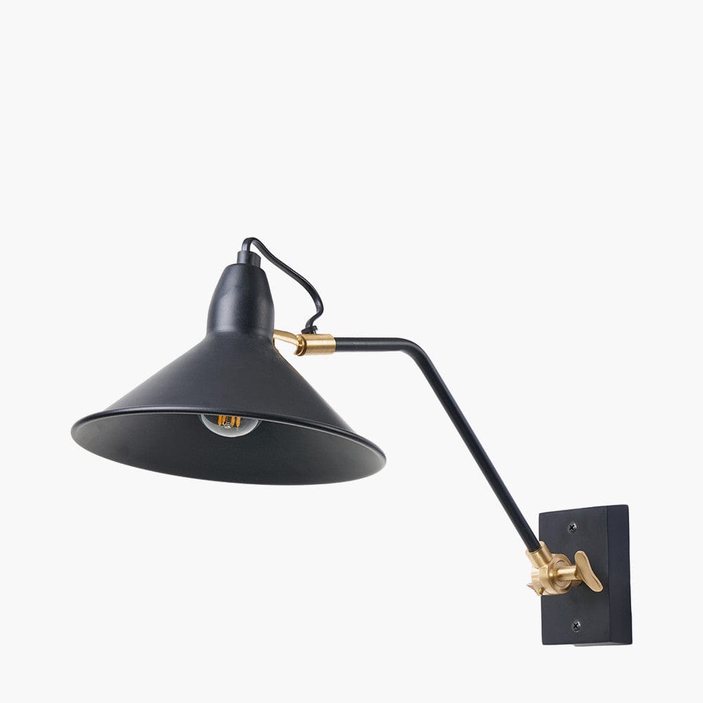 Canton Matt Black and Brass Metal Cone Wall Lamp.