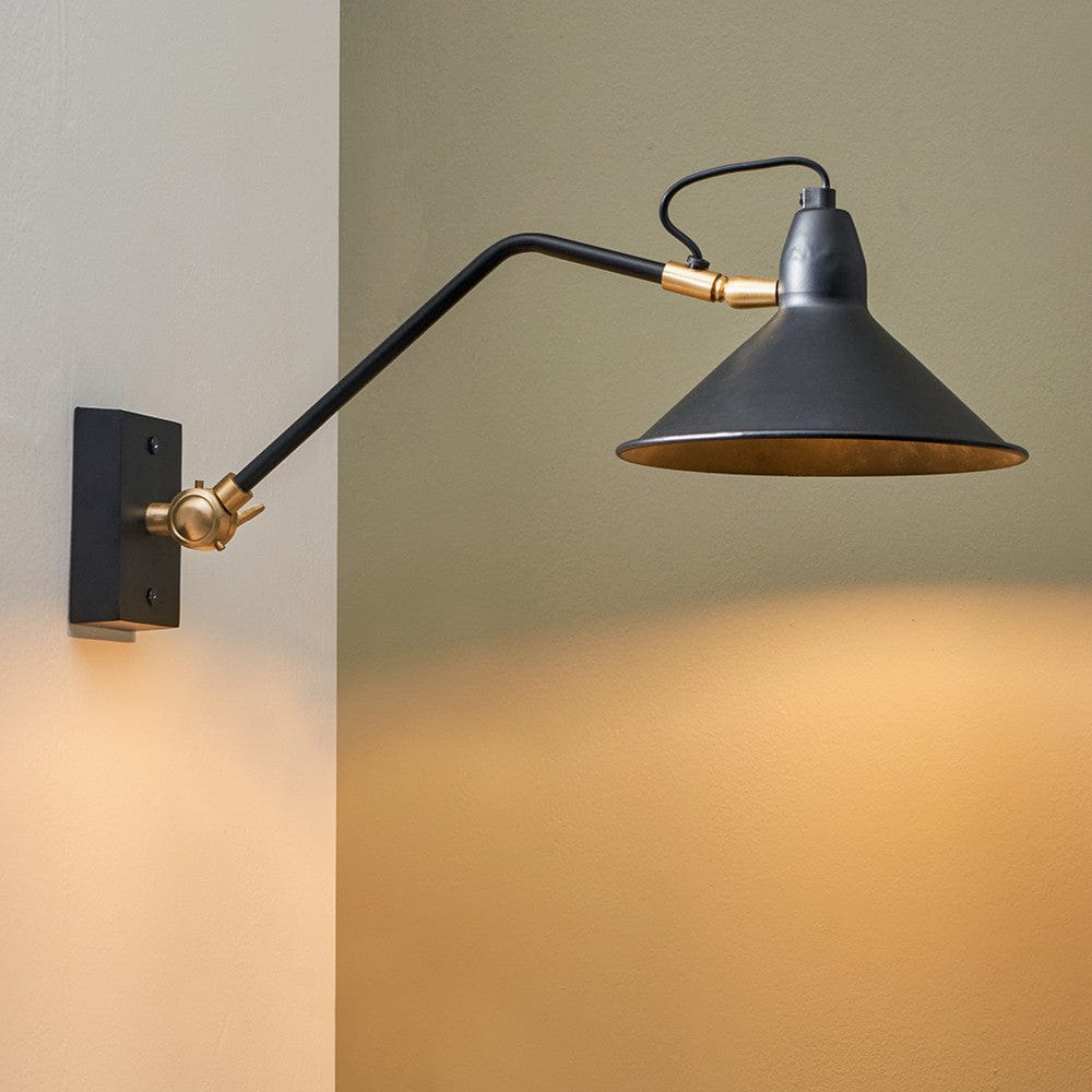 Pacific Lifestyle Lighting Canton Matt Black and Brass Metal Cone Wall Lamp House of Isabella UK