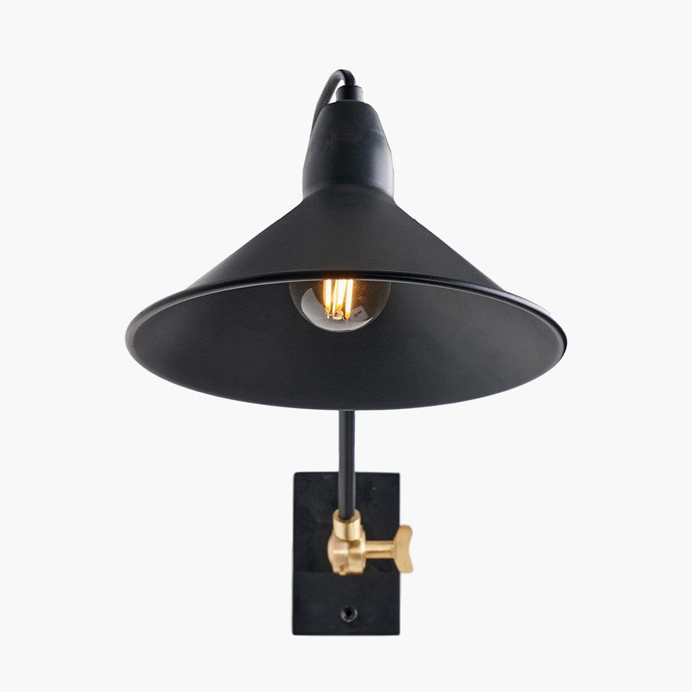 Canton Matt Black and Brass Metal Cone Wall Lamp.