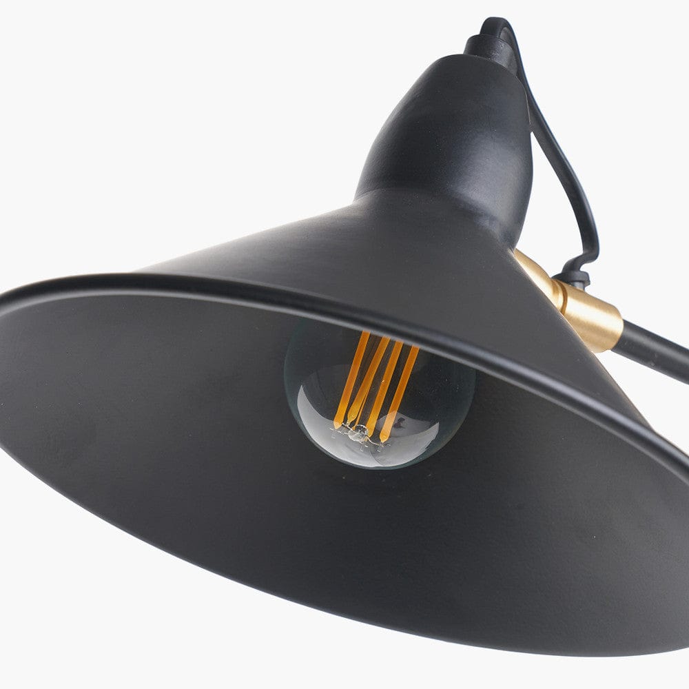 Canton Matt Black and Brass Metal Cone Wall Lamp.