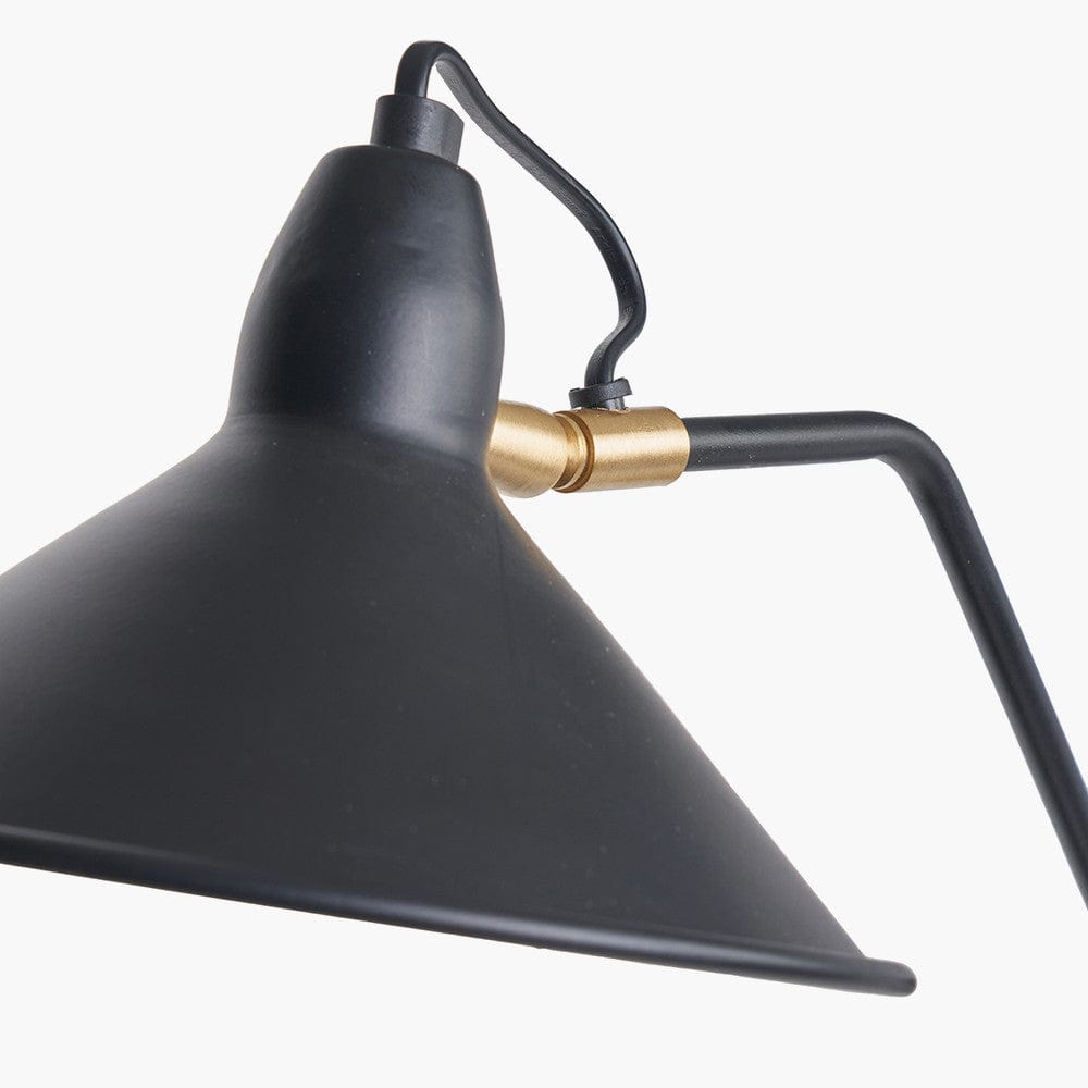 Canton Matt Black and Brass Metal Cone Wall Lamp.