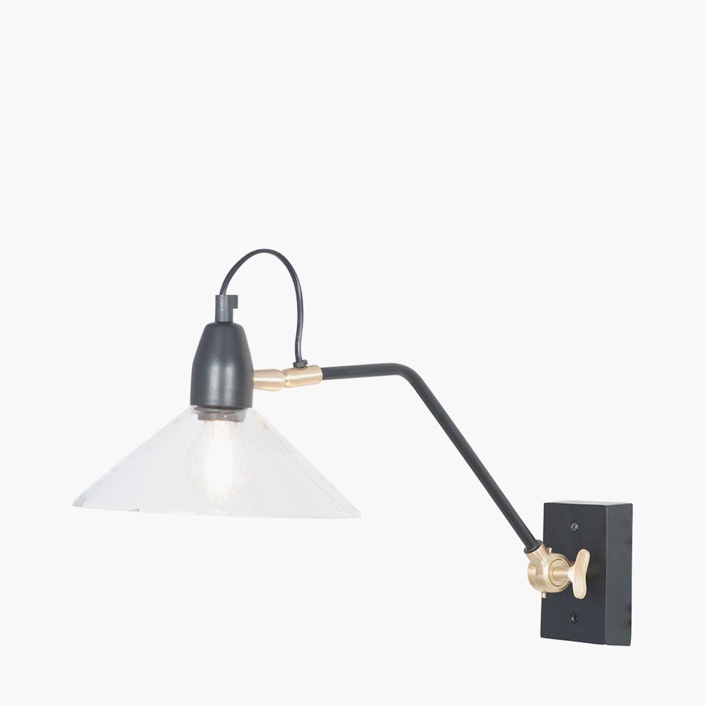 Canton Matt Black Metal and Clear Glass Cone Wall Light.