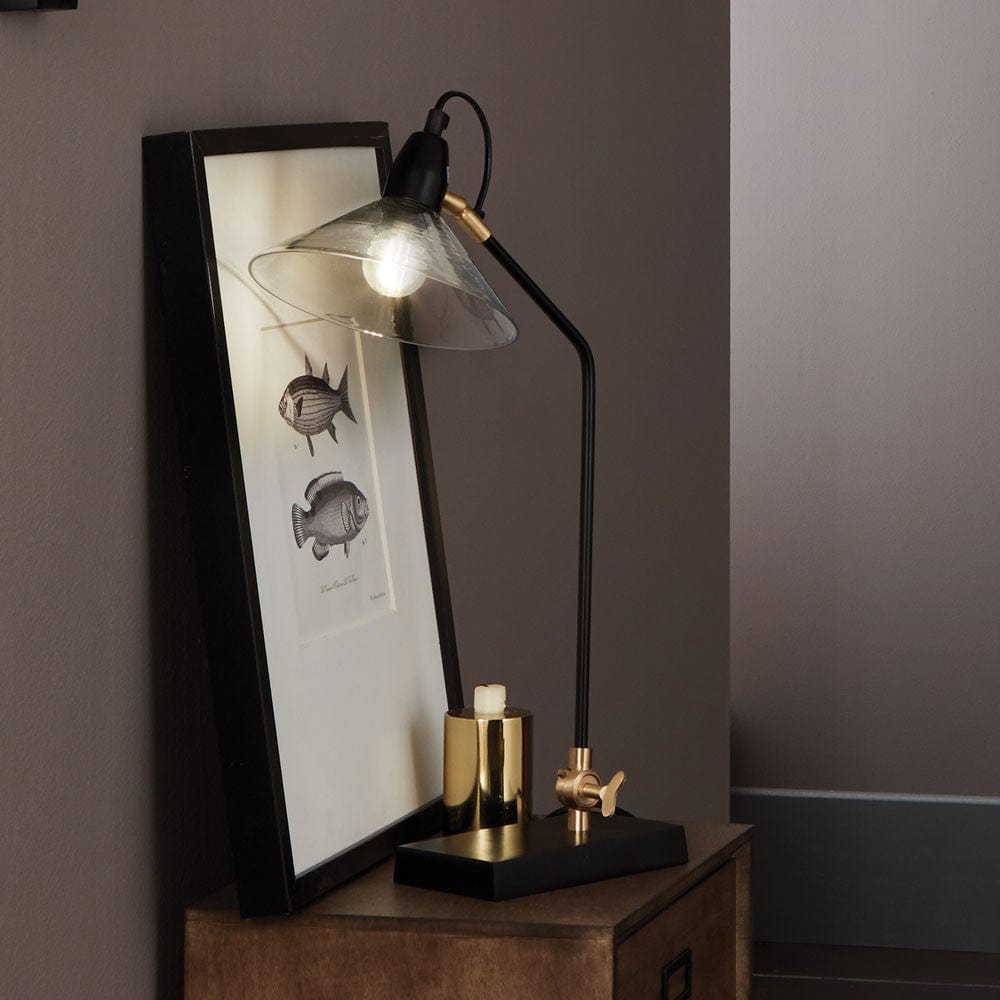 Canton Matt Black Metal and Glass Cone Table Lamp.