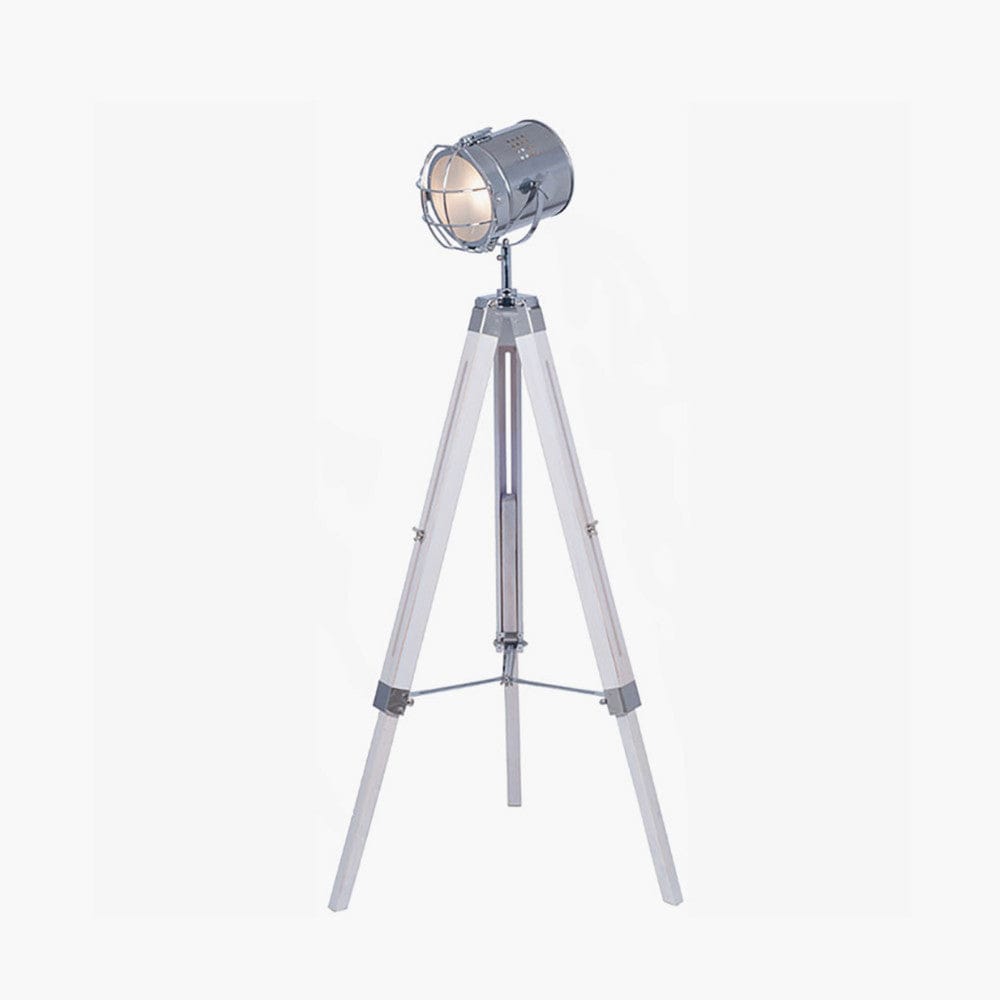 Capstan White Wash and Silver Metal Tripod Floor Lamp.