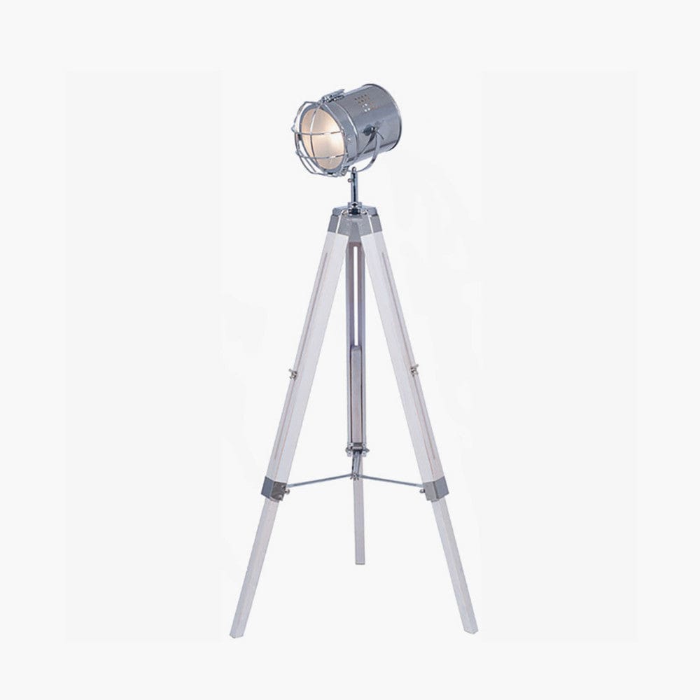 Pacific Lifestyle Lighting Capstan White Wash and Silver Metal Tripod Floor Lamp House of Isabella UK