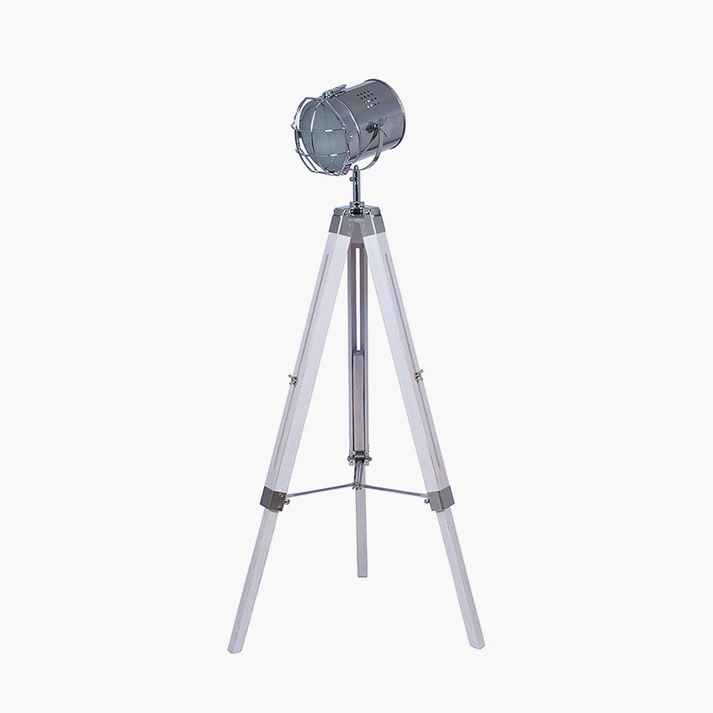 Capstan White Wash and Silver Metal Tripod Floor Lamp.