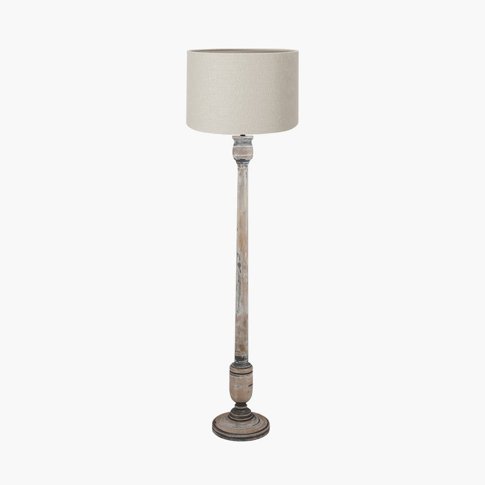 Captiva Grey Wash Mango Wood Floor Lamp Base with Lino 45cm Grey Self Lined Linen Cylinder Lampshade.