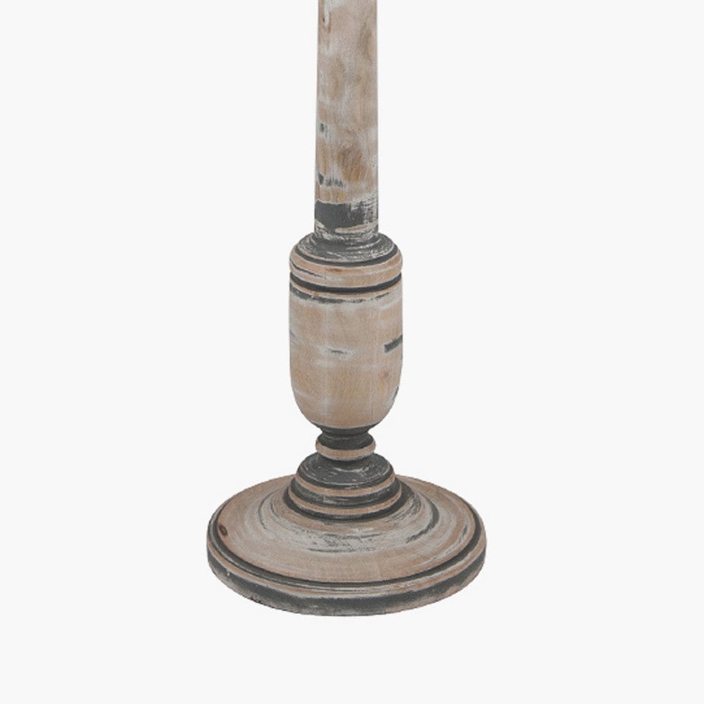 Captiva Grey Wash Mango Wood Floor Lamp Base with Lino 45cm Grey Self Lined Linen Cylinder Lampshade.