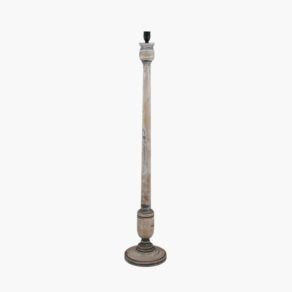 Captiva Grey Wash Mango Wood Floor Lamp Base with Lino 45cm White Self Lined Linen Cylinder Lampshade.