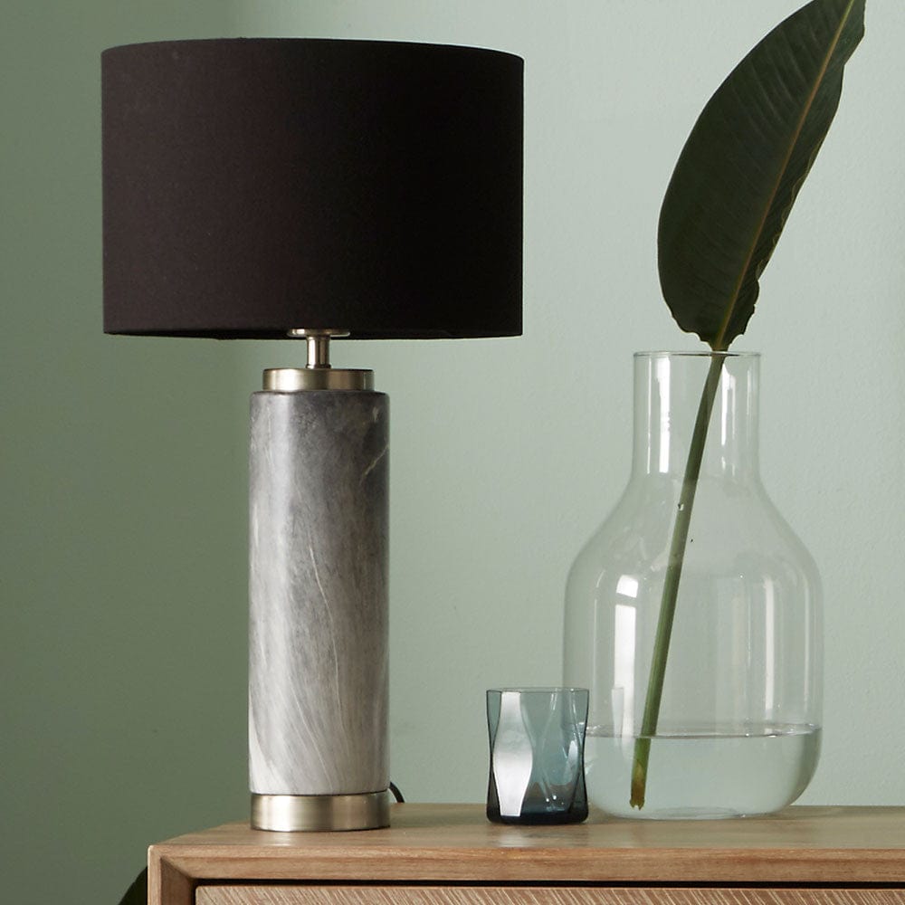 Carrara Grey Marble Effect Tall Ceramic Table Lamp.