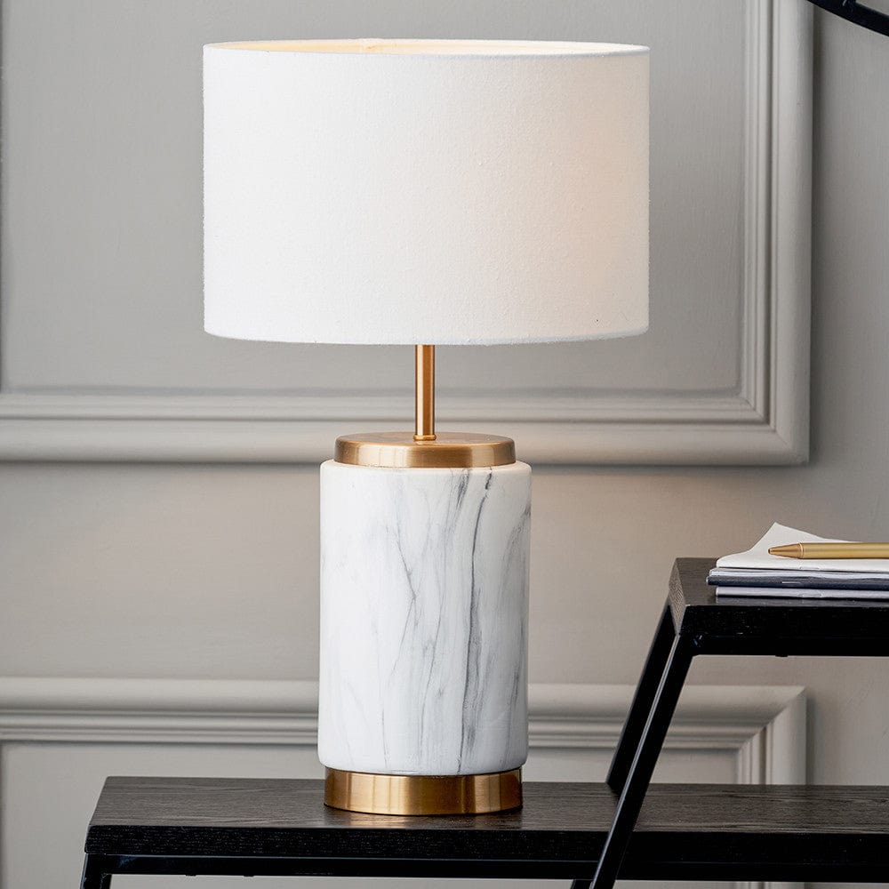 Carrara Marble Effect and Brass Ceramic Table Lamp.