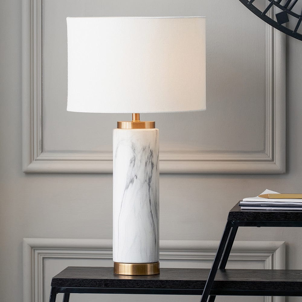 Carrara Marble Effect Ceramic Tall Table Lamp.