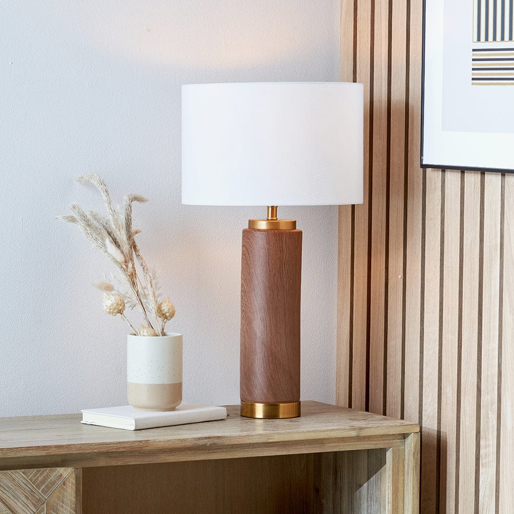 Carrara Wood Effect Ceramic Tall Table Lamp.