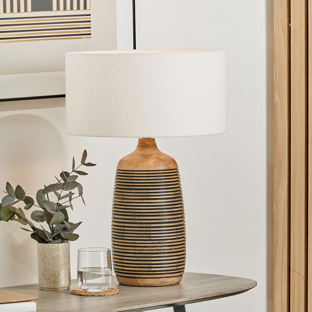 Caspian Natural Mango Wood Grooved Table Lamp.