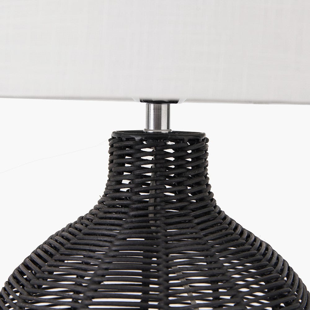 Caswell Black Rattan Cloche Table Lamp.