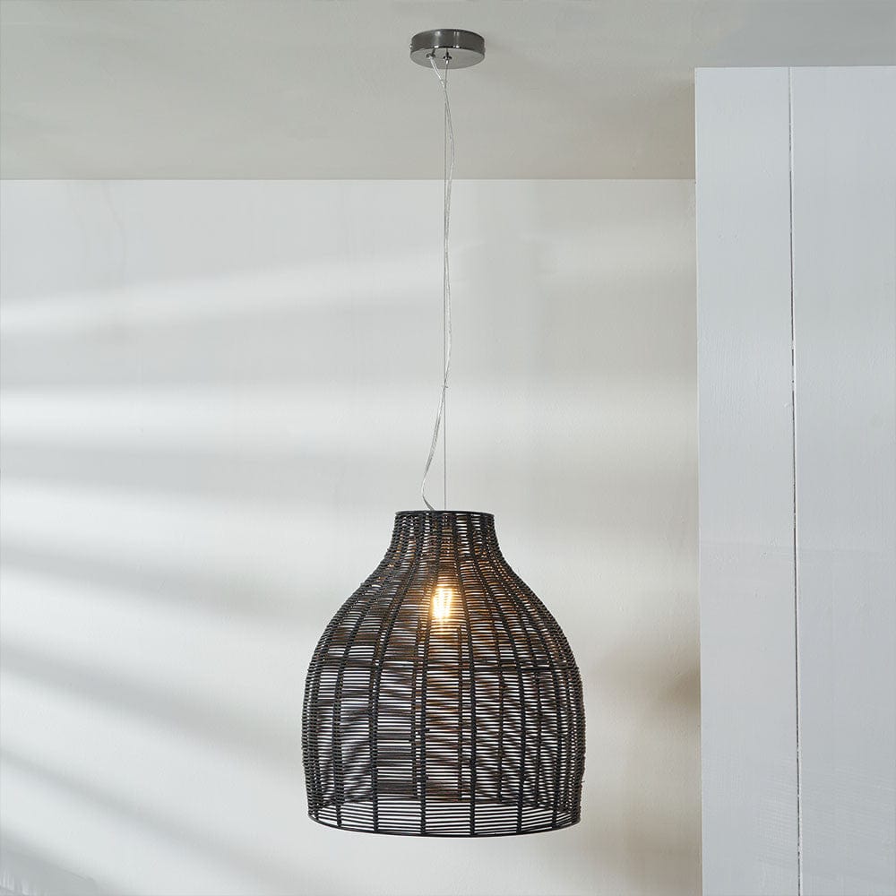 Caswell Black Rattan Coche Pendant.