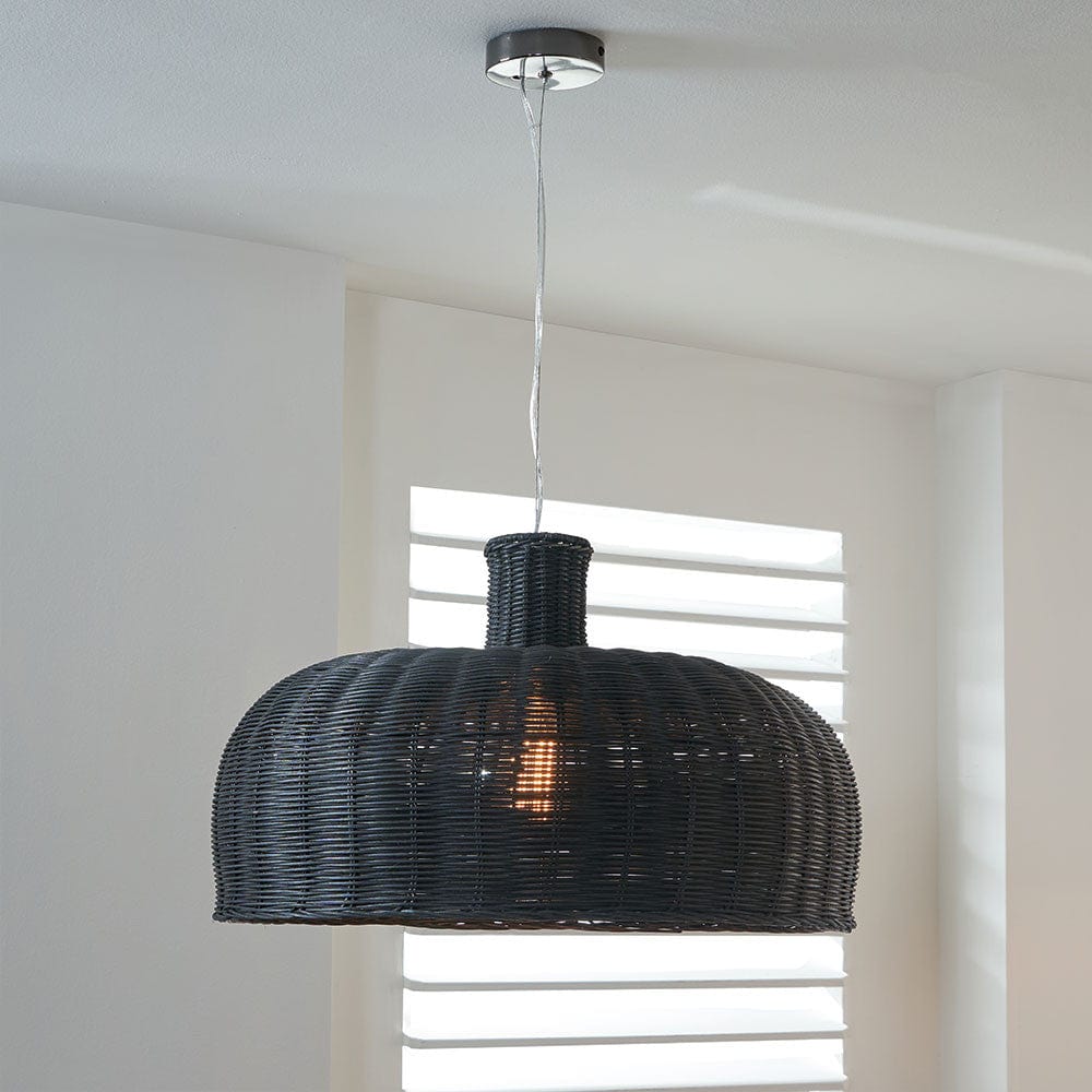 Caswell Black Rattan Dome Pendant.
