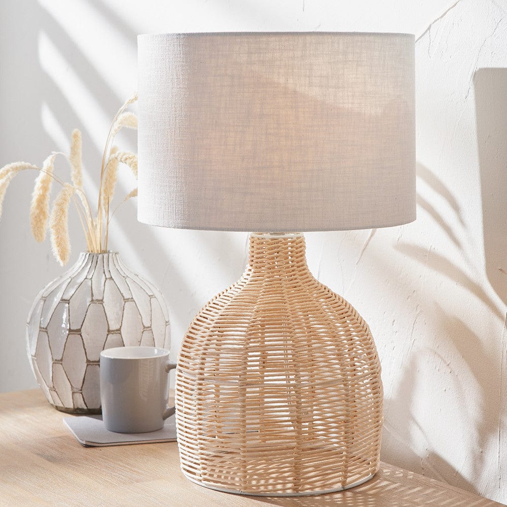 Caswell Natural Rattan Cloche Table Lamp.