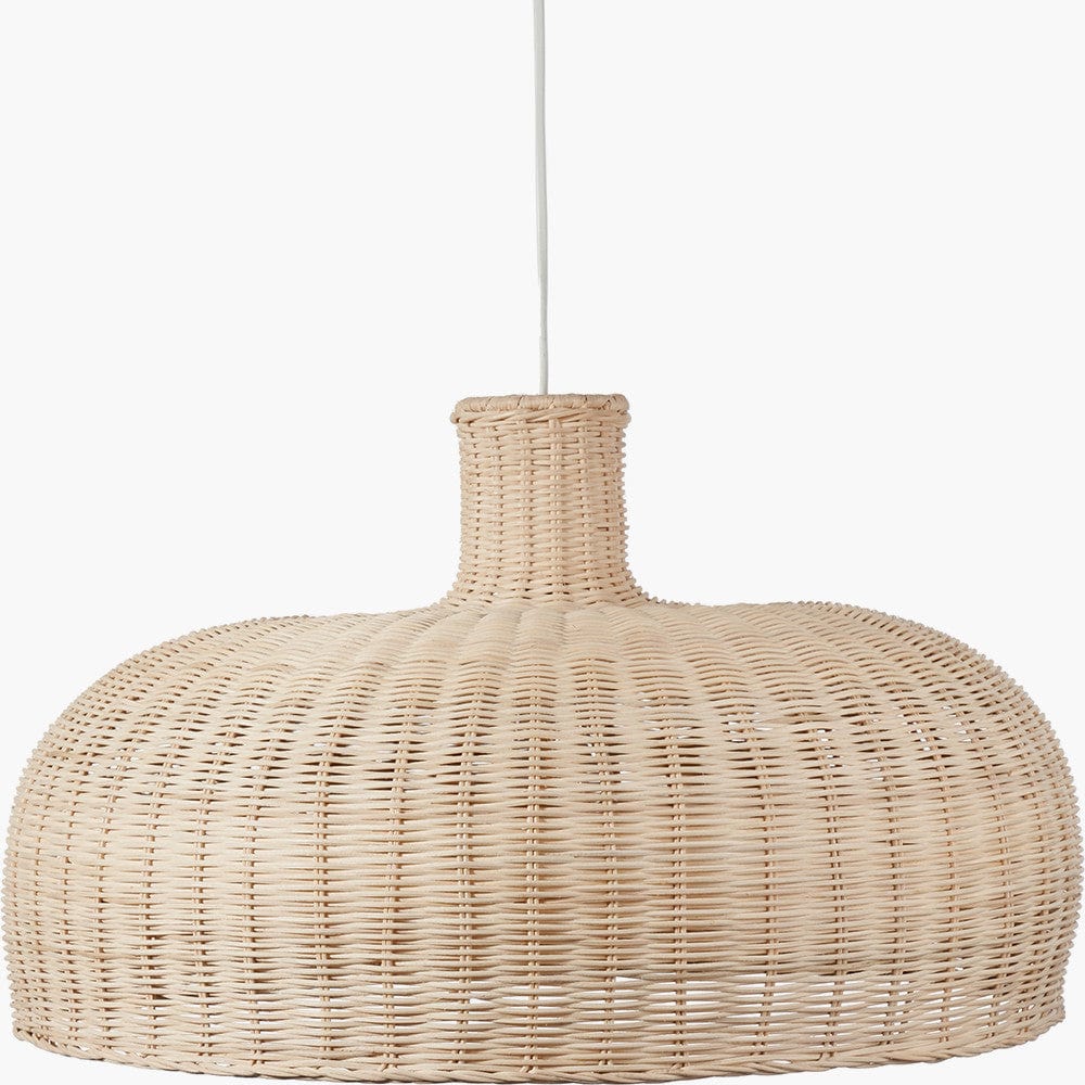 Caswell Natural Rattan Dome Pendant with Brushed Chrome Ceiling Fitting E27.