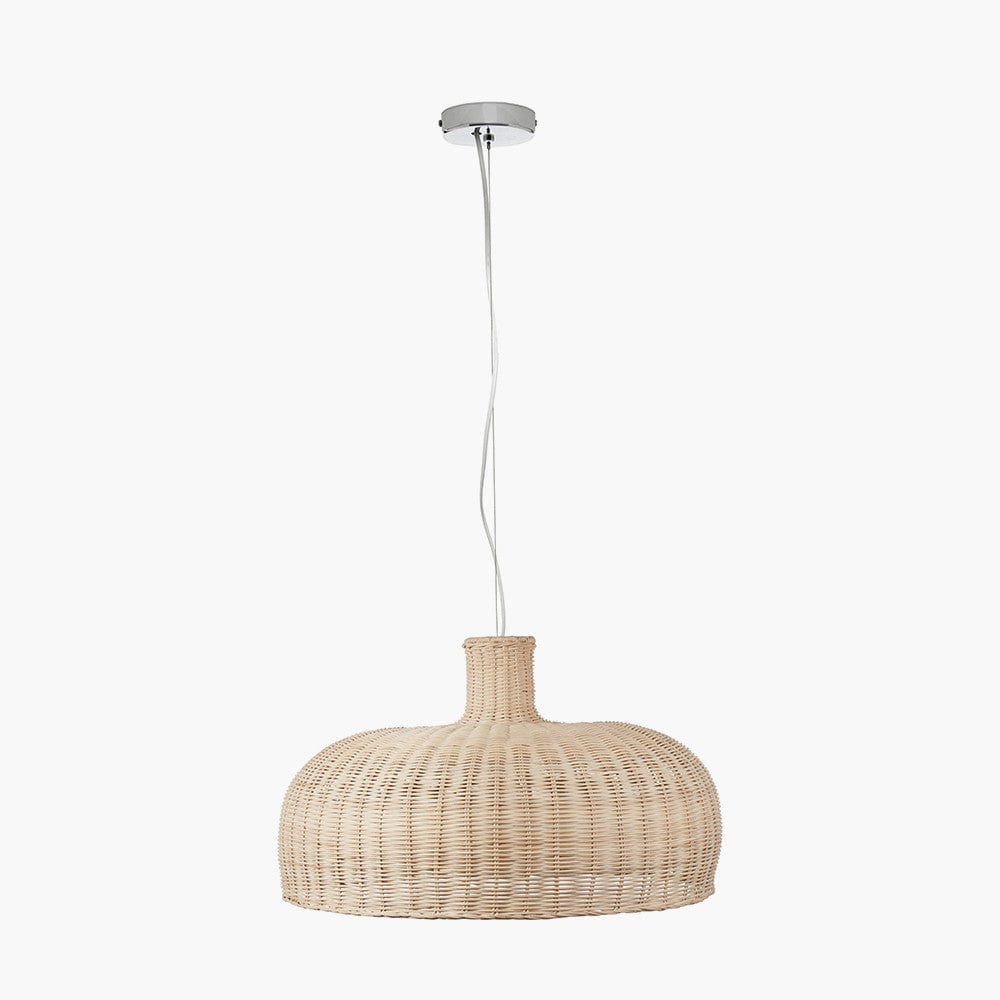 Caswell Natural Rattan Dome Pendant with Brushed Chrome Ceiling Fitting E27.