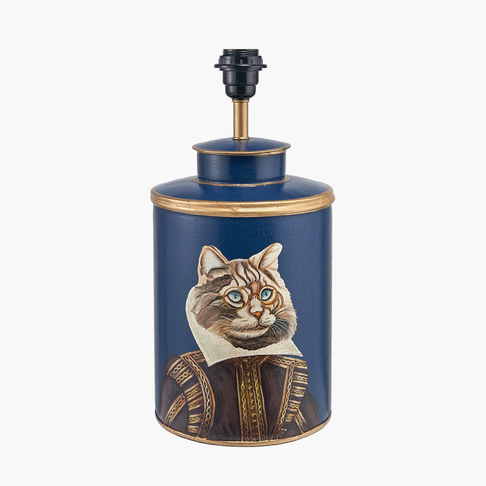 Cat Blue Hand Painted Metal Table Lamp.