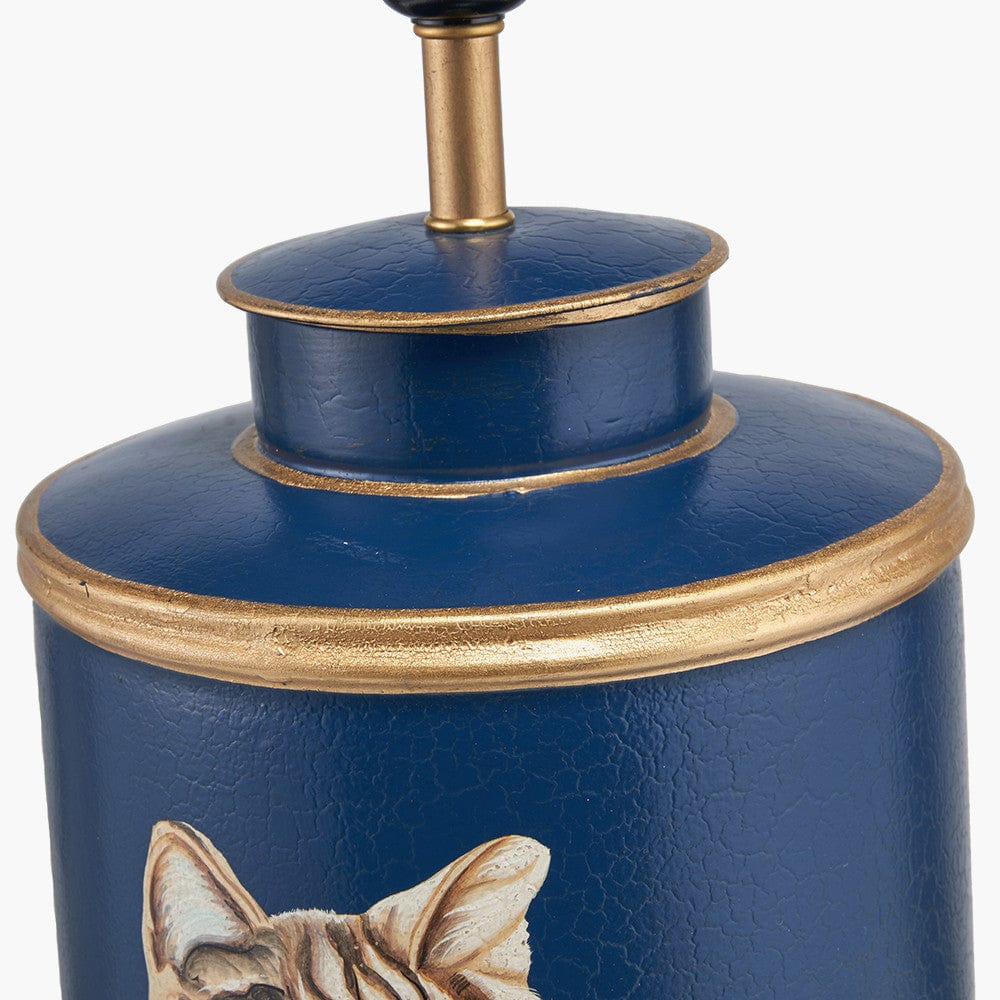 Cat Blue Hand Painted Metal Table Lamp.